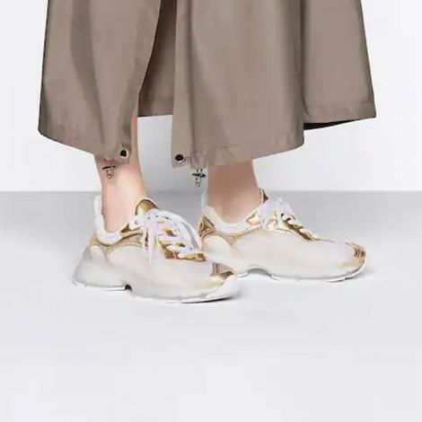 Dior Ayakkabı Vibe Sneaker Sarı - Dior Kadin Ayakkabi Vibe Sneaker White Mesh And Gold Tone Technical Fabric Sari