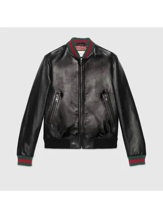 Gucci Deri Ceket With Web Siyah