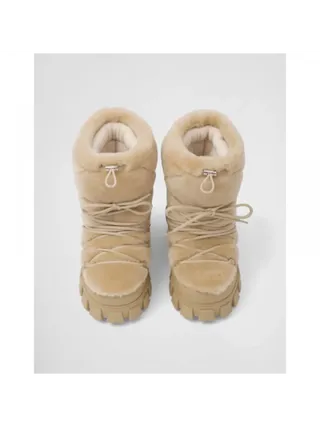 Prada Bot Shearling Apres-Ski Boots Ecru