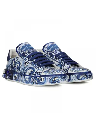 Dolce Gabbana Ayakkabı Majolica Print Portofino Sneakers Mavi