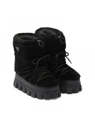 Prada Bot Shearling Apres-Ski Boots Siyah