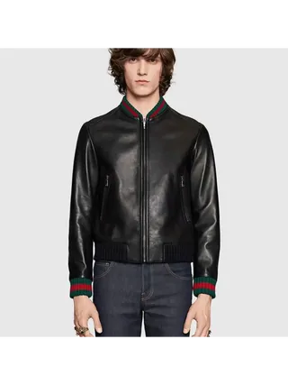 Gucci Deri Ceket With Web Siyah