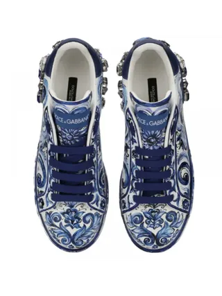 Dolce Gabbana Ayakkabı Majolica Print Portofino Sneakers Mavi
