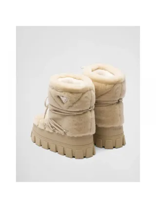 Prada Bot Shearling Apres-Ski Boots Ecru