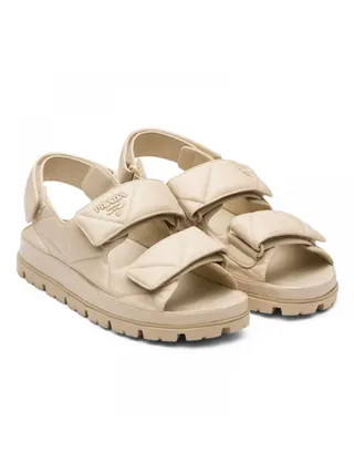 Prada Triangle Logo Sandalet  Bej