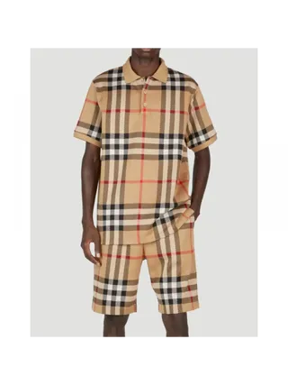 Burberry Tişört  Ve Şort Takım Check Jacquard Bej