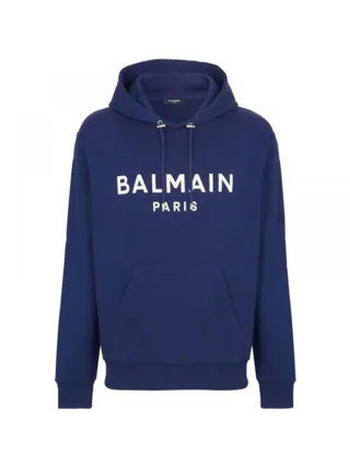 Balmain Paris Logo Kapüşonlu Sweatshirt Mavi