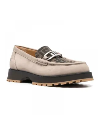Fendi Ayakkabı Logo Baskılı Loafer Bej