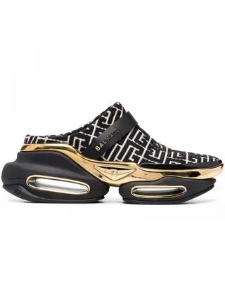 Balmain Terlik B-Bold Monogram-Pattern Mules