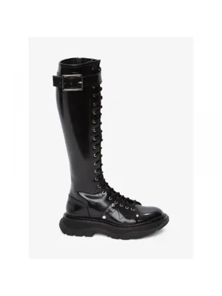 Alexander McQueen Bot Tread Slick Knee-high Boot Siyah