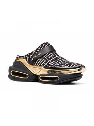 Balmain Terlik B-Bold Monogram-Pattern Mules