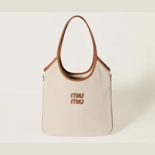 Miu Miu Ivy Kanvas ve Deri Çanta - Bej