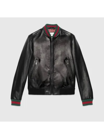 Gucci Deri Ceket With Web Siyah