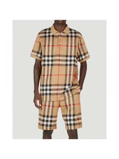 Burberry Tişört  Ve Şort Takım Check Jacquard Bej