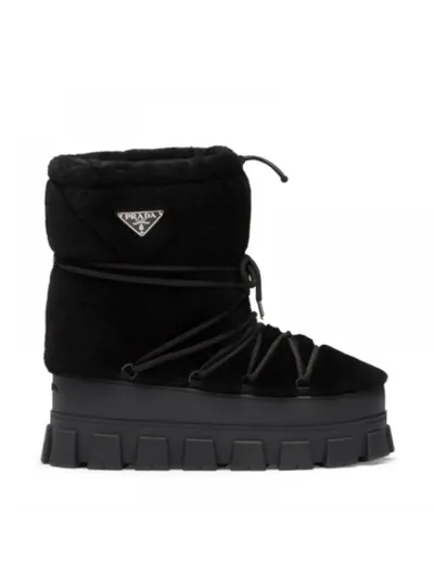 Prada Bot Shearling Apres-Ski Boots Siyah