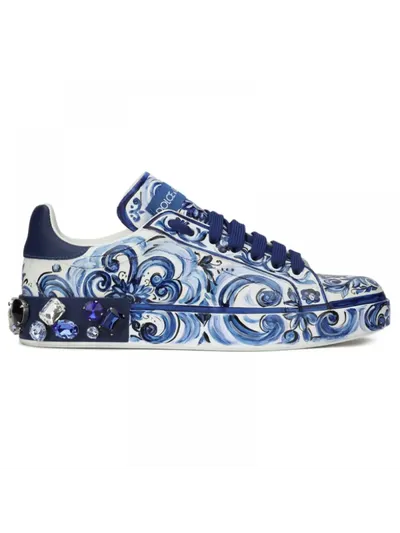 Dolce Gabbana Ayakkabı Majolica Print Portofino Sneakers Mavi