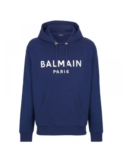 Balmain Paris Logo Kapüşonlu Sweatshirt Mavi