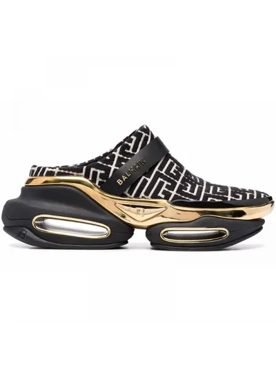 Balmain Terlik B-Bold Monogram-Pattern Mules