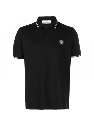Stone Island Polo Yaka Tişört Logo Siyah