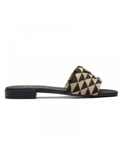 Prada Terlik Geometric Logo Plaque  Bej