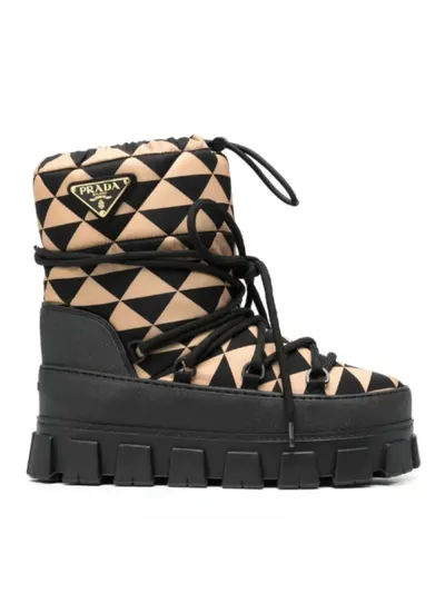 Prada Bot Triangle Logo Apres-Ski Boots Siyah