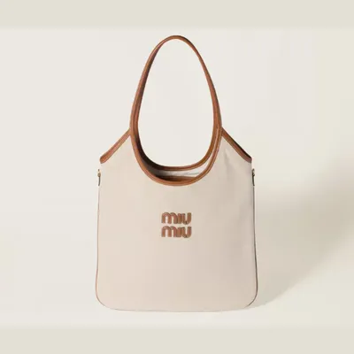 Miu Miu Ivy Kanvas ve Deri Çanta - Bej