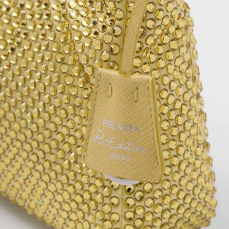 Prada Çanta Satin Crystals Sarı - Prada Bag Canta 22 Satin Mini Bag With Crystals Pineapple Sari