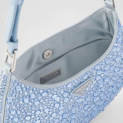 Prada Çanta Cleo Crystals Mavi - Prada Canta Bag 22 Cleo Satin Bag With Crystals Beyaz Mavi