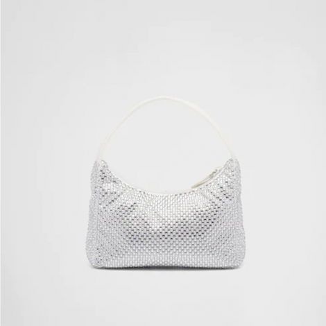 Prada Çanta Satin Crystals Beyaz - Prada Canta Bag 22 Satin Mini Bag With Crystals White Beyaz