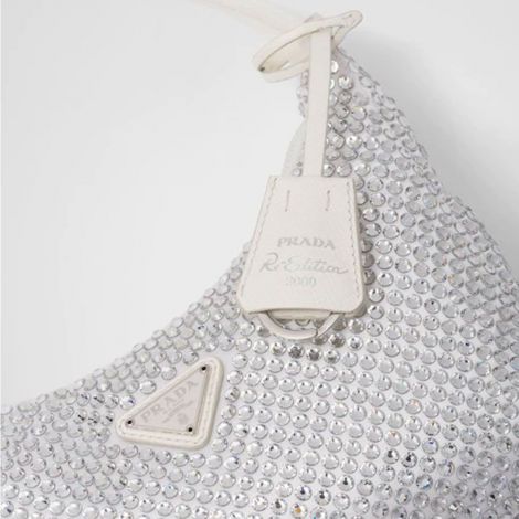 Prada Çanta Satin Crystals Beyaz - Prada Canta Bag 22 Satin Mini Bag With Crystals White Beyaz