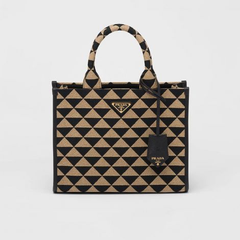 Prada Çanta Symbole Jacquard Fabric Siyah - Prada Canta Bag Symbole Jacquard Fabric Handbag Bej Siyah