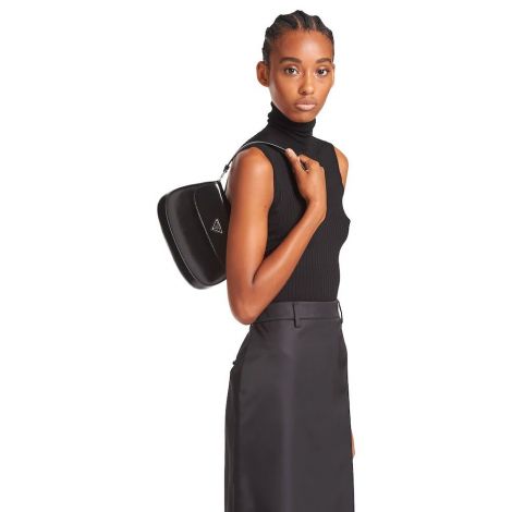 Prada Çanta Cleo Brushed Siyah - Prada Canta Cleo Brushed Leather Shoulder Bag With Flap Siyah