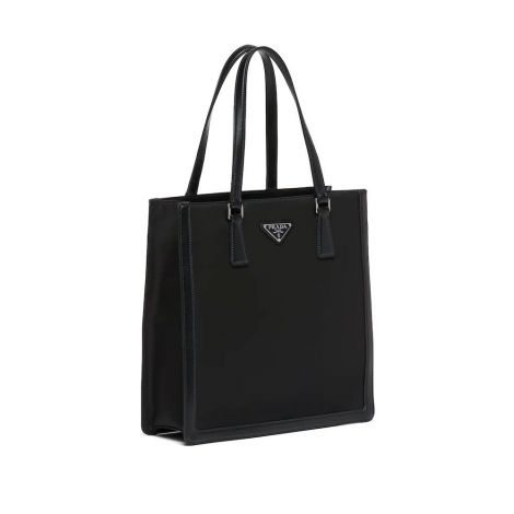 Prada Çanta Logo Siyah - Prada Canta Leather And Nylon Tote Bag Siyah