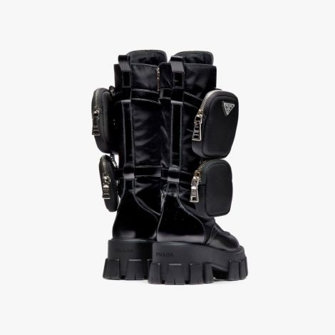 Prada Bot Monolith Brushed Rois Siyah - Prada Ayakkabi Monolith Brushed Rois Leather And Nylon Biker Boots Siyah