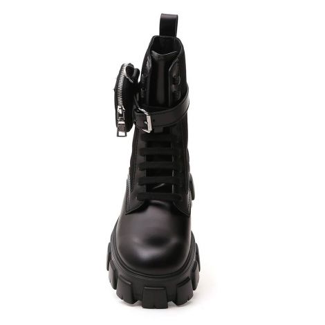Prada Bot Combat Siyah - Prada Bot Ayakkabi Erkek Strapped Pouch Combat Boots Siyah
