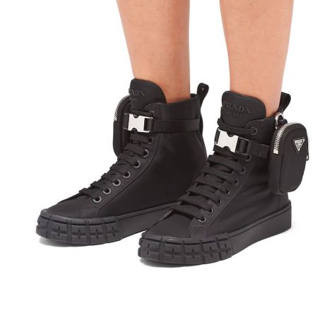 Prada Ayakkabı Wheel Re-Nylon Siyah - Prada Erkek Ayakkabi Wheel Re Nylon Gabardine High Top Sneakers Siyah