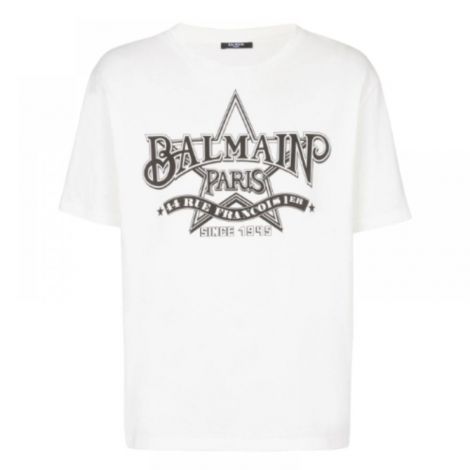 Balmain Tişört Star Logo Beyaz - Balmain Star Logo Balmain Men Tshirt Balmain Erkek Tisort Balmain Tisort Beyaz