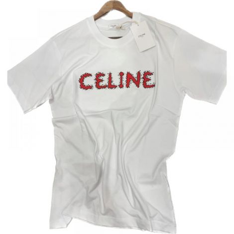 Celine Tişört Logo Beyaz - Celine T Shirt Celine Tisort Erkek Beyaz