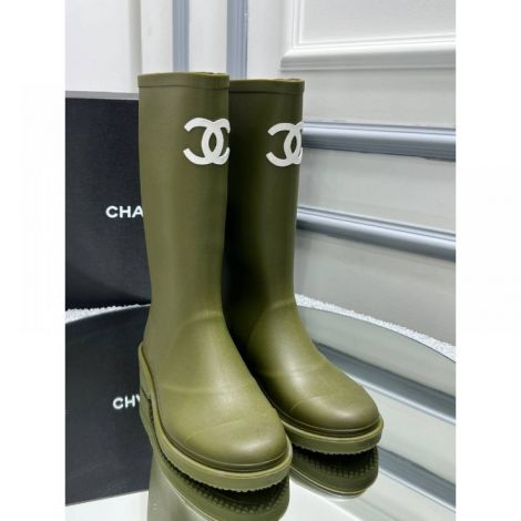 Chanel Wellington Bot Yeşil - Chanel Wellington Boots Khaki Chanel Bot Chanel Kadin Bot Chanel Kadin Cizme Yesil