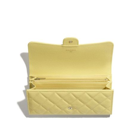 Chanel Cüzdan Grained Sarı - Chanel Canta 2021 Classic Long Flap Wallet Grained Calfskin Gold Tone Metal Sari