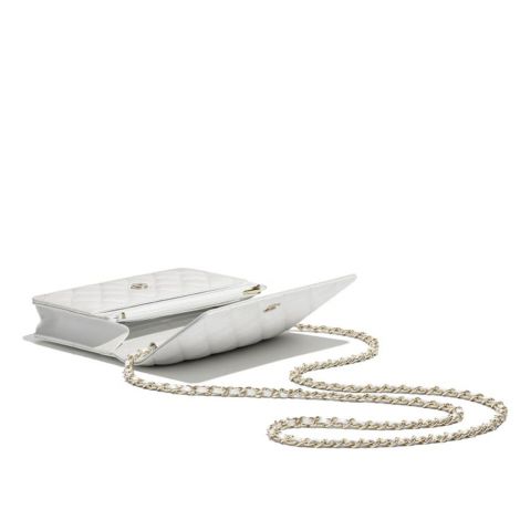 Chanel Cüzdan Iridescent Beyaz - Chanel Canta 2021 Classic Wallet On Chain Iridescent Calfskin Gold Beyaz
