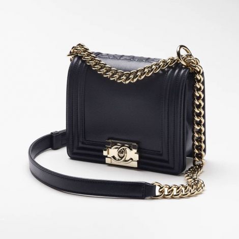 Chanel Çanta Mini Lacivert - Chanel Canta Bag Boy Chanel Mini Canta Inci Taneli Dana Derisi Ve Altin Detaylar Lacivert