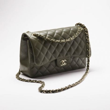 Chanel Çanta Big Yeşil - Chanel Canta Bag Buyuk Klasik Canta Kuzu Derisi Ve Altin Detaylar Green Yesil
