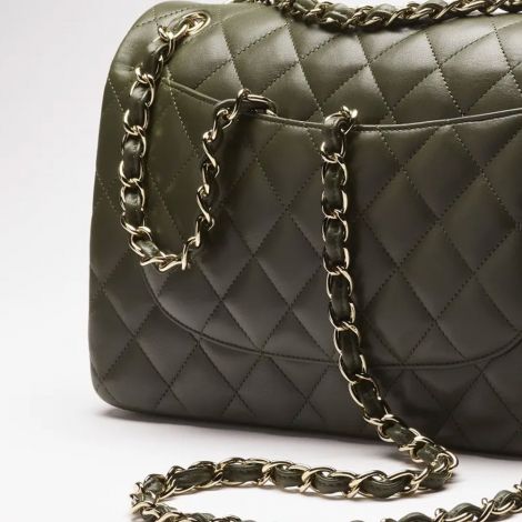Chanel Çanta Big Yeşil - Chanel Canta Bag Buyuk Klasik Canta Kuzu Derisi Ve Altin Detaylar Green Yesil