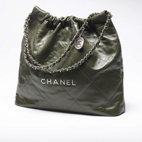 Chanel Çanta Classic Yeşil - Chanel Canta Bag Chanel 22 Canta Dana Derisi Ve Gumus Detaylar Haki Yesil