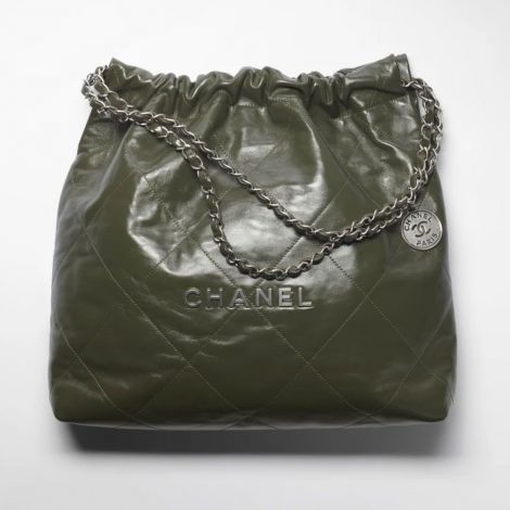 Chanel Çanta Classic Yeşil - Chanel Canta Bag Chanel 22 Canta Dana Derisi Ve Gumus Detaylar Haki Yesil