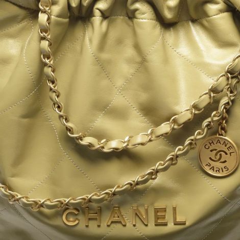 Chanel Çanta Classic Yeşil - Chanel Canta Bag Chanel 22 Canta Parlak Dana Derisi Ve Altin Detaylar Acik Yesil