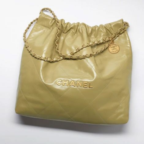 Chanel Çanta Classic Yeşil - Chanel Canta Bag Chanel 22 Canta Parlak Dana Derisi Ve Altin Detaylar Acik Yesil