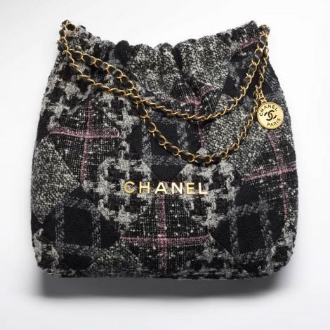 Chanel Çanta Classic Siyah - Chanel Canta Bag Chanel 22 Canta Tuvit Yamalar Ve Altin Detaylar Gri Siyah