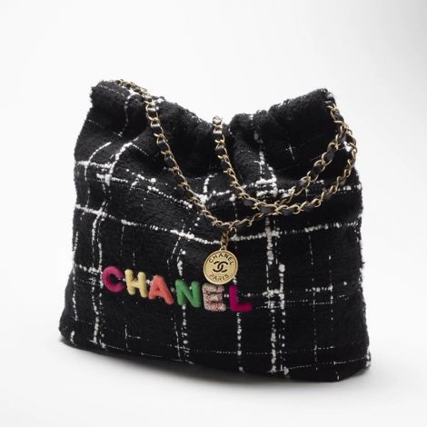 Chanel Çanta Big Siyah - Chanel Canta Bag Chanel 22 Canta Yun Tuvit Ve Altin Detaylar Beyaz Siyah